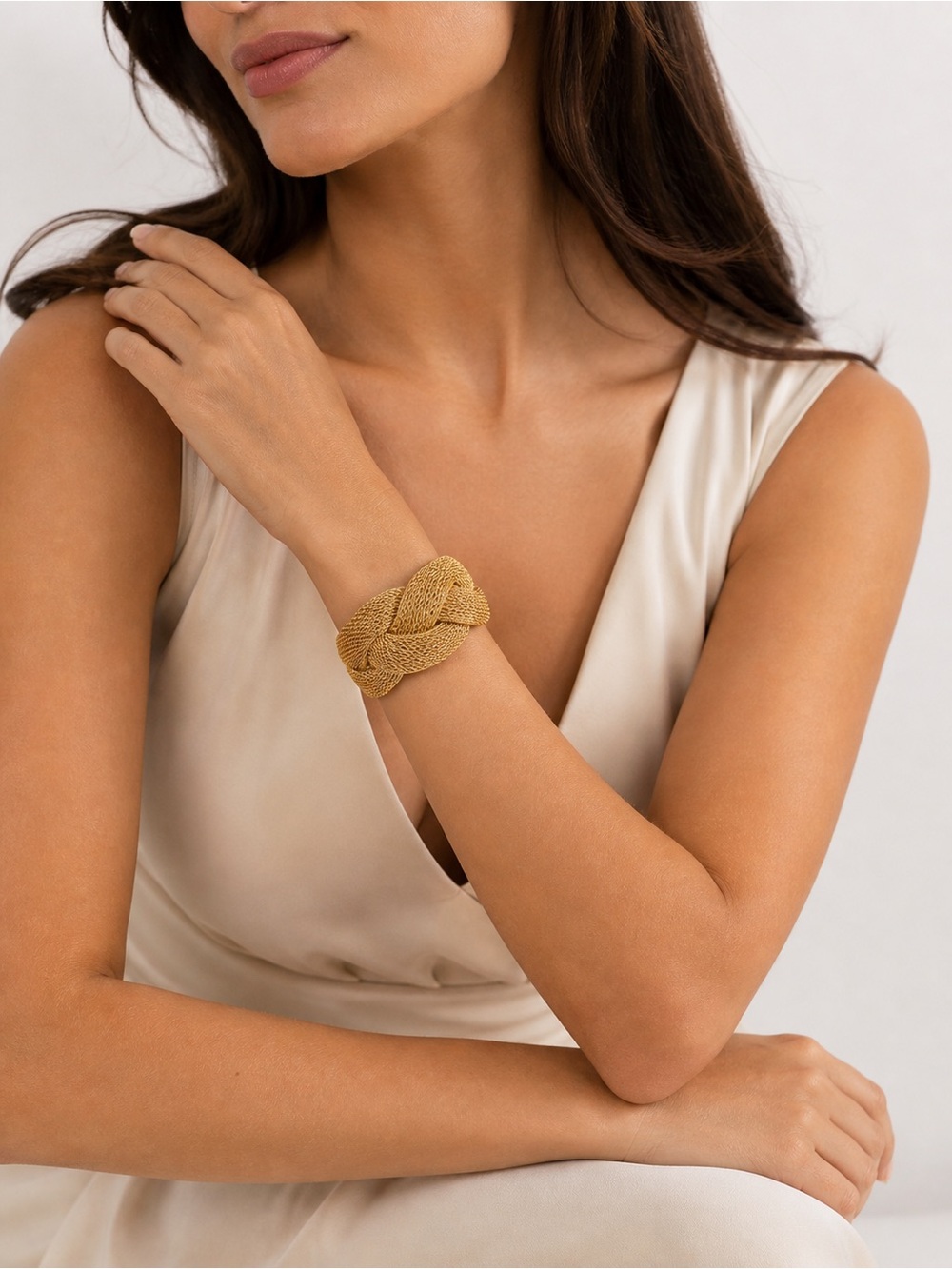 Zara Braided Gold Mesh Cuff Bracelet
